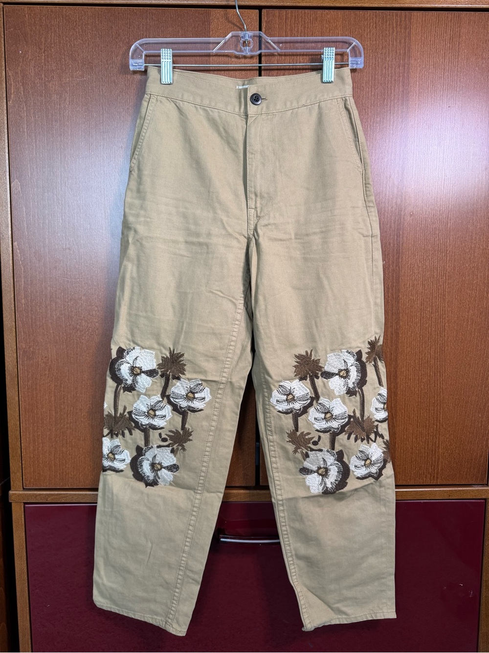 Embroidered Floral Khaki women’s pants